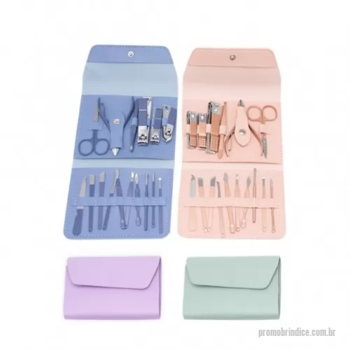 Kit manicure personalizado - Kit manicure 16 peças em estojo de couro sintético estilo envelope