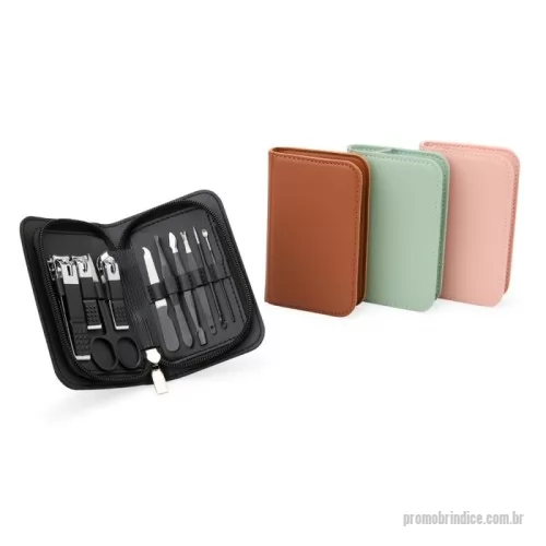 Kit manicure personalizado - Kit Manicure 10 peças em estojo de couro sintético, perfeito para embelezar e cuidar das unhas, podendo ser usado em casa ou em salões de beleza. Com três cortadores de unha, tesoura, lixa, pinça, empurrador de cutícula, removedor de cutícula, palito de unha e espátula para ouvido, este kit oferece tudo o que precisa para manter as unhas e cuidados sempre em dia