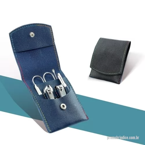 Kit manicure personalizado - Kit manicure 7 peças em estojo de couro sintético. Contém: tesoura, 2 cortadores de unha, pinça, lixa, empurrador de cutícula e espátula para ouvido.