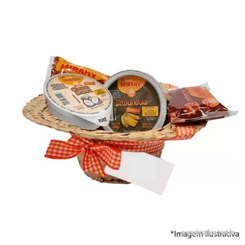 Kit personalizado -  O Kit é composto por:      1 Chapéu de Palha 16,0cm x 6,0cm      1 Pé de Moleque 30g      1 Bananada Cremosa 50g       1 Doce de Leite com Amendoim 30g      1 Cocada Branca Cremosa 50g       Personalização em TAG