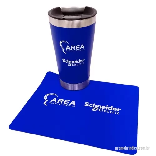 Kit personalizado - Kit com Copo Térmico com Abridor 500 ml e Mouse pad retangular de tecido com parte inferior emborrachada.