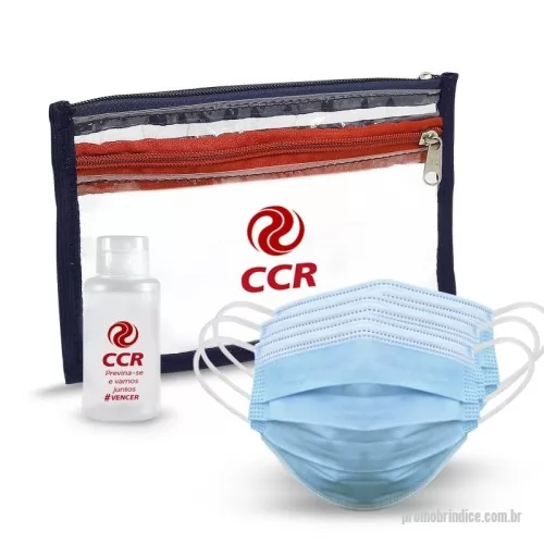 Kit Prevenção Covid personalizado - Kit Prevenção com Álcool em Gel 60ml 3 Máscaras com Camada Tripla e Necessaire