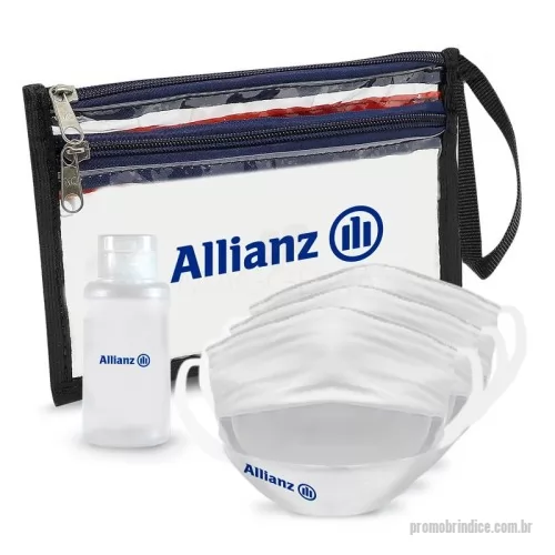 Kit Prevenção Covid personalizado - Kit Prevenção com Álcool em Gel 60ml 3 Máscaras com dupla e Necessaire