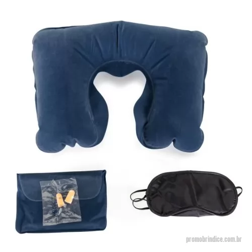 Kit viagem personalizado - Kit viagem com 3 peças, contém: travesseiro inflável(revestido de veludo), máscara para olhos de cetim(revestido com espuma) e um par de protetor auricular. Acompanha uma nécessaire de veludo para guardar o kit.
