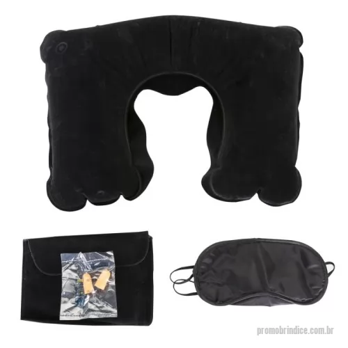 Kit viagem personalizado -  Kit viagem com 3 peças, contém: travesseiro inflável(revestido de veludo), máscara para olhos de cetim(revestido com espuma) e um par de protetor auricular. Acompanha uma nécessaire de veludo para guardar o kit.