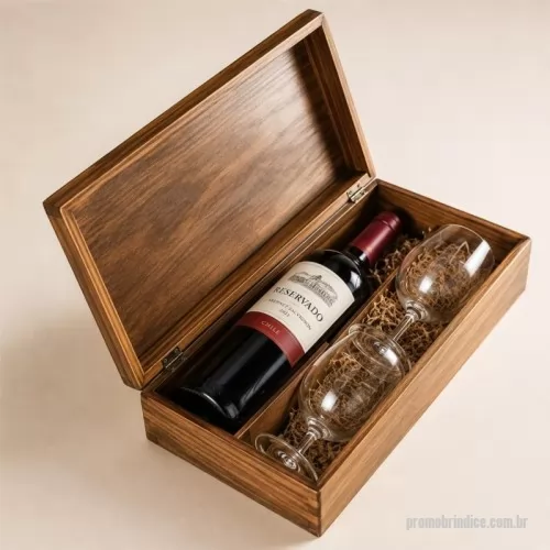 Kit vinho personalizado - kit vinho em caixa de madeira com 2 taças