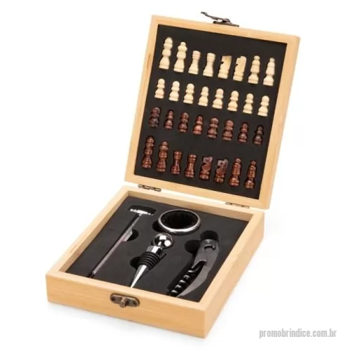 Kit vinho personalizado - Kit Vinho Xadrez 4 Peças - 5 x 14,6 x 17,4 cm