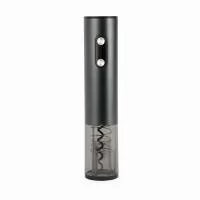 Saca-rolhas elétrico recarregável com estrutura em liga de alumínio, broca em aço inox com protetor em plástico policarbonato (PC) e detalhes em ABS. Possui de painel com iluminação em LED para visualização de status da bateria e botões para o aciona