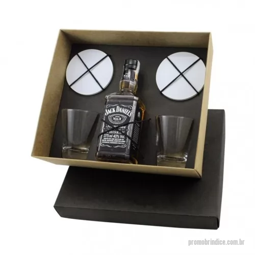 Kit whisky personalizado - Kit Whisky personalizado em caixa de papel, Jack Daniel's 375ml, 2 Copos e 2 Porta Copos.