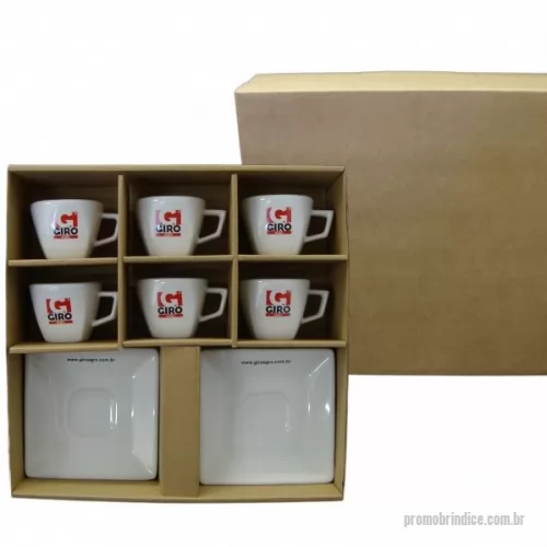 Kit xícara personalizado - Kit 6 Xicaras de Cafe Personalizada Quartier 75ml com Caixa Papelão Kraft