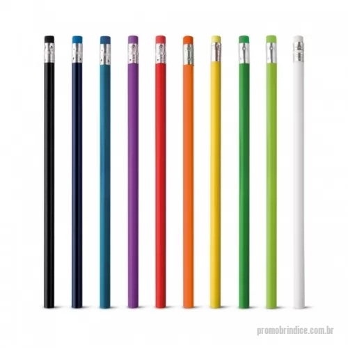 Lápis com Borracha personalizados - Lápis com borracha. Grau de dureza: HB. ø7 x 190 mm. Cores Disponíveis: Preto, Azul Escuro, Vermelho, Branco, Amarelo, Verde Claro, Verde Limão, Azul Claro, Laranja e Roxo