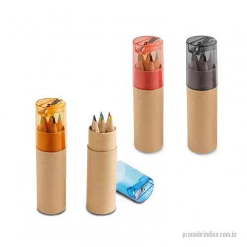 Lápis personalizados - Caixa cilíndrica em cartão com 6 mini lápis de cor. Incluso apontador. ø26 x 106 mm