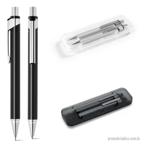 Lapiseira personalizada - Conjunto de esferográfica e lapiseira em alumínio. Esferográfica até 1,5 km de escrita. Lapiseira com grafite 0.5 mm. Escrita em azul. Incluso estojo. ø11 x 137 mm | Estojo: 165 x 50 x 24 mm