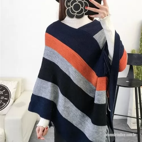 Lenço personalizado - Manta tipo poncho em linha tricot com sua marca,fabricação própria.