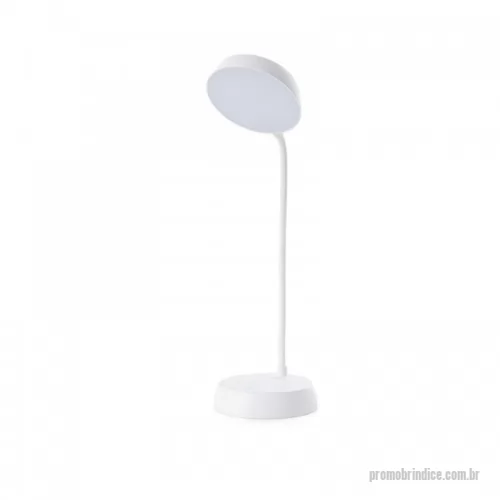 Luminária personalizada - Luminária articulável recarregável com 10 leds e funcionamento touch, material plástico. Contém três estágios de iluminação com regulagem de intensidade touch: luz fria (branca), luz quente (amarela) e luz mista (branca e amarela)