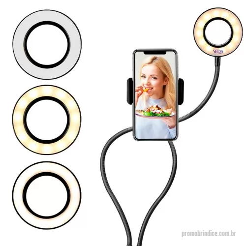 Luminária personalizada - Luminária Ring Light com Suporte para Celular Personalizada