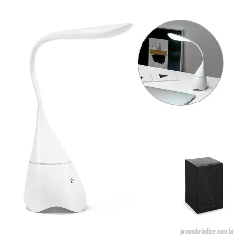 Luminária personalizada - Luminária de mesa com caixa de som em ABS com 18 LEDs de alto brilho, botão tátil e braço flexível. Transmissão sem fios BT v4.2 e ligação stereo 3,5 mm com 5W/4?. Autonomia aproximada 6 horas. Permite a conexão à playlist do dispositivo móvel. Inclu