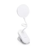 Luminária recarregável com 12 LEDs, sendo 6 de tons quentes e 6 frios. Possui estrutura em plástico ABS e PP, haste flexível em múltiplos ângulos, três níveis de iluminação. Conta com presilha para fixação em superfícies e acionamento por toque na base para a seleção dos modos de iluminação. Acompanha cabo USB-C para recarga.