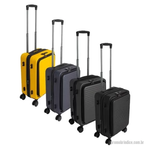 Mala de Bordo personalizada - Mala de bordo 32 litros, resistente e funcional! Produzida em plástico ABS, conta com cadeado numérico TSA embutido para mais segurança. Seu design inteligente traz abertura frontal com bolso para notebook de até 15.6, além de divisórias internas com zíperes e cinta compressora para roupas. Precisa de mais espaço? O zíper externo expansível se encarrega de ampliar a capacidade da mala. Para facilitar o transporte, possui puxador retrátil de 3 estágios, duas alças de mão, apoios e ganchos laterais e rodinhas 360º, proporcionando mobilidade total. Acompanha plaquinha metálica grafite personalizável.