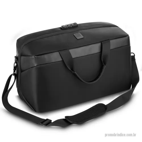 Mala de Bordo personalizada - Mala executiva em poliéster 600D com interior em 210D, compartimento interno com zíper,  alça de ombro e mão, entrada usb, cadeado com senha/segredo, cadeado tipo TSA e compartimento para notebook de até 15,6