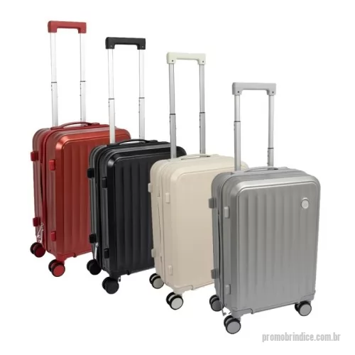 Mala de viagem personalizada - Mala de Viagem 41 Litros  Descrição: Projetada para oferecer praticidade e conforto, esta mala une o plástico resistente a um design exclusivo. Perfeita para qualquer viagem, ela apresenta um interior inteligente com divisória equipada com bolso em tela e cinta compressora, garantindo organização e segurança para os seus pertences. Com 4 rodas com giro 360°, proporciona locomoção suave em qualquer direção. O puxador ergonômico ajustável, a alça de mão e o cadeado TSA agregam proteção, mobilidade e facilidade no manuseio.  Altura :  54,9 cm  Largura :  38,3 cm  Profundidade :  22,1 cm  Comprimento :  Alça: 47 cm  Medidas aproximadas para gravação (CxL):  1 cm x 15 cm  Peso aproximado (g):  2507