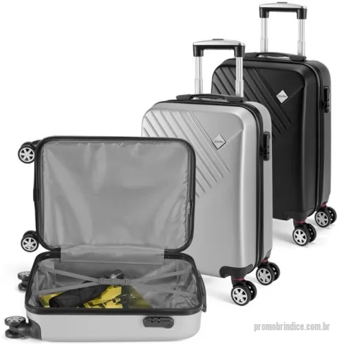 Mala de viagem personalizada - Viaje com segurança, elegância e praticidade! Esta mala executiva conta com design sofisticado, estrutura resistente em ABS e interior forrado com divisória para melhor organização. O fecho de segurança com senha lateral protege seus pertences, enquanto as 4 rodas duplas giratórias garantem mobilidade 360°. Além disso, a alça extensível em metal com mola proporciona conforto e facilidade no transporte.