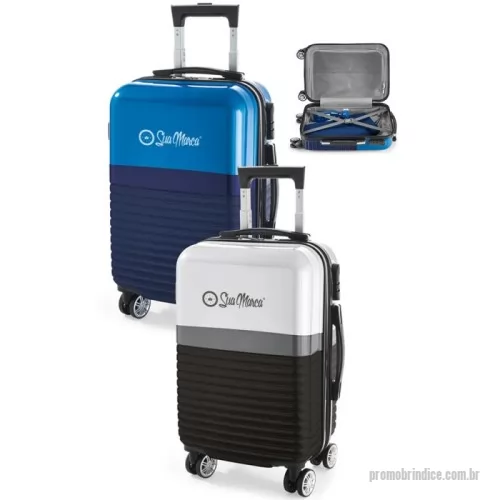 Mala de viagem personalizada - Viaje com estilo e segurança! Apresentamos a Mala de Viagem Executiva feita em ABS e PC, combinando leveza e resistência. Com interior forrado e divisória, mantém seus pertences organizados. Conta com fecho de segurança com senha lateral, 4 rodas duplas giratórias para máxima mobilidade e pega extensível em alumínio com mola (até 510 mm). Com capacidade de 33L e pesando apenas 2,7 kg, é perfeita para suas viagens a negócios ou lazer.