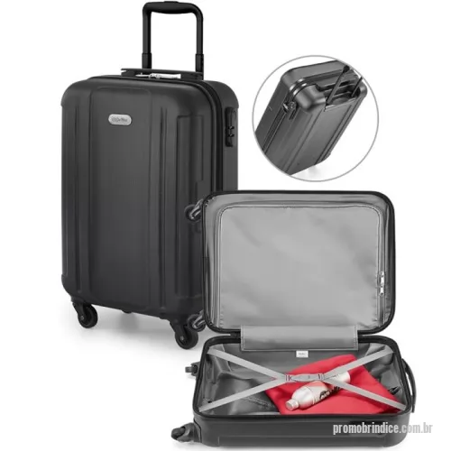 Mala de viagem personalizada - Leve, resistente e sofisticada, nossa Mala de Viagem Executiva em ABS é perfeita para quem busca praticidade e elegância. Seu interior forrado com divisória mantém seus pertences organizados, enquanto o fecho com senha lateral garante segurança extra. Deslize sem esforço com suas 4 rodas giratórias e desfrute do conforto da pega extensível em alumínio com mola, que alcança até 500 mm de altura.