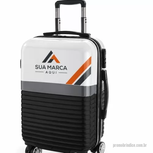 Mala de viagem personalizada - Mala de viagem executivo em ABS e PC com interior forrado e divisória. Fecho de segurança com senha na lateral, 4 rodas duplas giratórias e pega extensível em alumínio com mola (altura da pega estendida até 510 mm). Capacidade até 33 L e peso de 2,70 kg. 335 x 550 x 230 mm