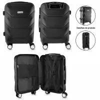 Mala viagem média ABS (Estireno de acrilonitrilo e butadieno). Forrada em poliester, Sistema de carrinho de aço, Alça de mão e  Quatro rodas de 360 graus. Modelo leve, elegante e moderno, ideal para suas viagens. Gravação laser na plaquinha de metal. Ótima opção para eventos corporativos e campanhas de marketing.