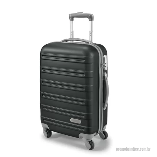Mala personalizada - Mala de viagem executivo em ABS com interior forrado, com divisória. Fecho de segurança com senha na lateral, 4 rodas giratórias, pega extensível em alumínio, com mola (altura da pega estendida até 435 mm) e placa metálica removível, para fácil gravação. Mala com capacidade até 36 L e peso de 2,80 kg.