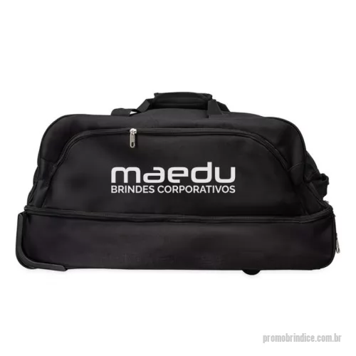 Mala personalizada - Mala de 51 Litros com quatro compartimentos. Contém alças de mão, puxador retrátil e duas rodinhas.