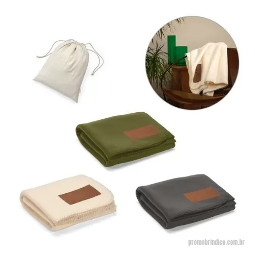 Manta personalizada - Manta em tecido polar em 100% poliéster reciclado (100% rPET), com área para personalização em microfibra. Fornecido em saco de tecidos 100% reciclado (70% algodão reciclado e 30% poliéster reciclado), com gramagem de 140 g/m². 1600 x 1200 mm | Saco: 400 x 320 mm