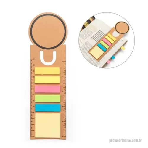 marca página personalizada - Kit escritório personalizado 3 em 1 produzido em papel 100% reciclado, ideal para anotações, organização e marcação de páginas. Possui bloco adesivo com 15 folhas, cinco blocos adesivos coloridos com 15 folhas cada e régua integrada com escala em centímetros e polegadas. O formato compacto também permite utilizar o produto como marcador de página ou clipe para prender conjuntos de folhas. Funcional, leve e sustentável, é uma excelente opção para brindes corporativos, eventos, treinamentos, feiras, kits de onboarding e campanhas ecológicas. Pode ser personalizado com logotipo ou identidade visual da empresa. Medidas aproximadas: 21,5 x 6 cm.