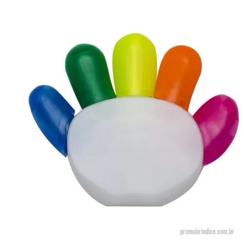 Marca texto personalizada - Marca texto branco plástico em formato de mão.  Altura:  101mm  Largura:  83mm  Tamanho total aproximado (CxD):  10,1 cm x 8,3 cm  Peso aproximado (g):  41
