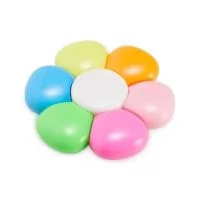  Caneta marca texto em formato Flor na cor branca de frente e verso liso, possui as cores: azul, verde, rosa, amarelo, laranja e rosa escuro.