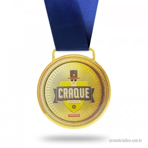 Medalha personalizada - Medalha com base em metal e aplicação de logo em impressão digital com resina cristal.  Medida estimada em 50 mm com fita cetim 80 cm.