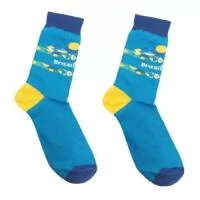 Meia em Jacquard, máximo 4 cores. Esse produto é personalizado direto no tear do tecido. Minimo 300 pares.