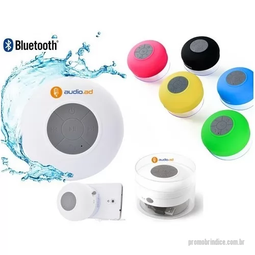 Minicaixa de som personalizada - Caixa de som à prova dágua emborracha com ventosa, Versão do bluetooth 3.0/EDR, alcance de 10 metros, auto falante de 45MM, frequência 2.4G Hz, fonte de energia DC5V/100-120 mA, bateria lithium 3.7V 400mAh, carga necessária de aproximadamente 2 horas