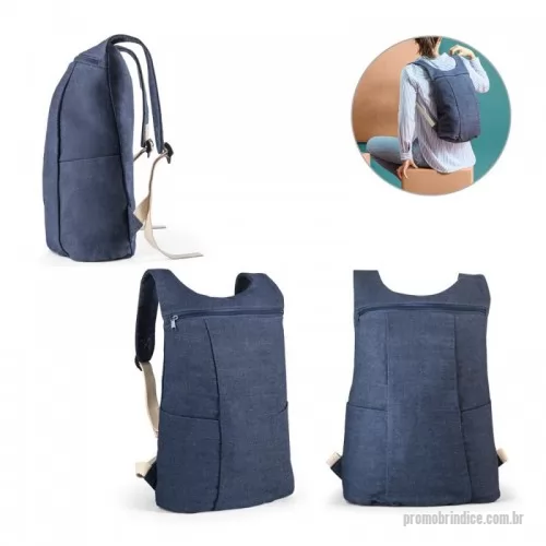 Mochila ecológica personalizada - Mochila casual (300 g/m²) em denim. Contém 2 bolsos frontais e alças ajustáveis com webbing de algodão. As costuras interiores são reforçadas para maior resistência. 290 x 400 x 130 mm