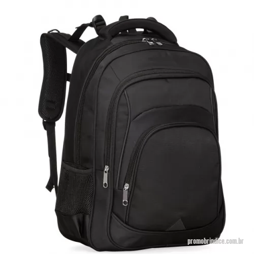 Mochila para notebook personalizada - Mochila de alta confecção em poliéster com detalhes em nylon. Com amplo espaço, possui compartimento grande bom bolso para notebook, compartimento mediano com divisórias para documentos, canetas, eletrônicos e entre outros; compartimento frontal e bolsos laterais em malha. Contém duas alças de mãos, sendo uma de nylon e outra com acabamento de poliéster revestido com espuma, Altura :  51 cm  Largura :  40 cm  Profundidade :  21 cm