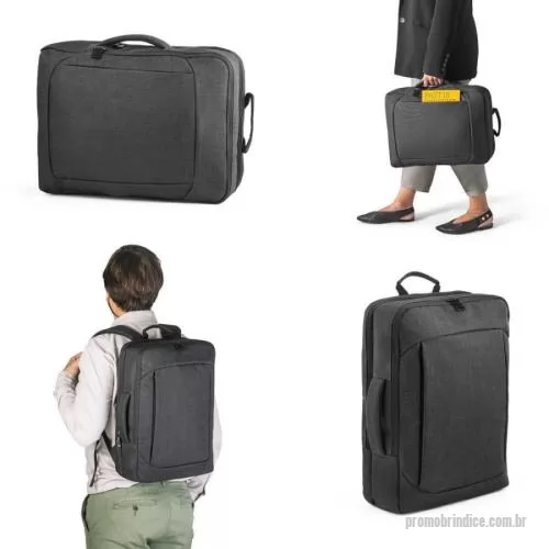 Mochila para notebook personalizada - Mochila híbrida  2 em 1  em 600D com 2 modos de transporte. Possui um modo mochila, com parte posterior e alças almofadadas com mecanismo que permite ocultá-las. Também pode ser utilizada em modo pasta, com uma pega de mão reforçada e confortável. Co