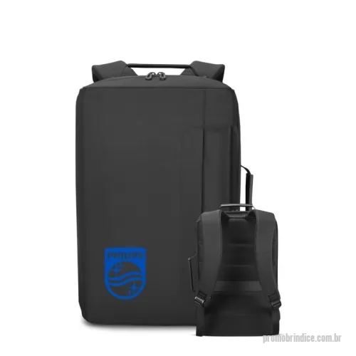 Mochila para notebook personalizada - Mochila premium, produzida com poliéster acolchoado, alças de ombro acolchoadas, interior com divisórias, bolso frontal com zíper e na parte das costas uma divisória atrás do engate para mala de viagem, aceita notebook de até 15,6”.