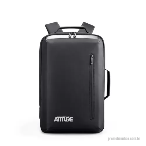 Mochila para notebook personalizada - Mochila premium, produzida com poliéster acolchoado, alças de ombro acolchoadas, interior com divisórias com zíper para acomodar pequenos objetos, bolso frontal com zíper e na parte das costas uma divisória atrás do engate para mala de viagem, aceita notebook de até 15,6”, porta USB na lateral. Dimensão Produto: 47x33x17cm