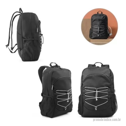 Mochila para notebook personalizada - Mochila para notebook em 300D e 600D, ambos em poliéster reciclado (100% rPET) com elementos refletores. Possui 1 compartimento principal com 1 bolso multifuncional e bolso para notebook portátil até 15.6