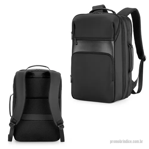 Mochila para notebook personalizada -  Mochila para Notebook Premium produzida em tecido de poliéster, alça de ombro acolchoada,3 bolsos frontais e divisórias internas, aceita notebooks de até 15,6”. Design ergonômico, alça de ombro ajustável, porta USB na lateral da mochila, possui engate para mala de viagem, bolso frontal com zíper para acesso rápido.