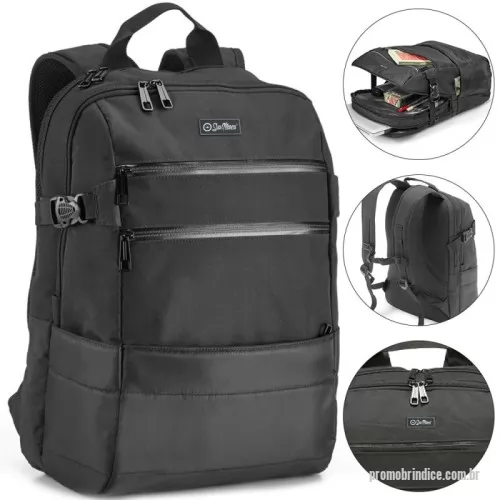 Mochila para notebook personalizada - A mochila ideal para quem busca praticidade e proteção! Confeccionada em 840D jacquard, oferece durabilidade e resistência. Seu compartimento posterior é totalmente forrado e conta com divisórias almofadadas para acomodar um notebook de até 15.6'' e um tablet de 10.5''. Já o compartimento frontal possui diversos bolsos organizadores para seus itens essenciais. Para maior conforto, a mochila conta com 3 bolsos frontais, 2 bolsos laterais, parte posterior acolchoada, sistema de apoio para as costas e alças almofadadas. Com capacidade para até 25L, é a escolha perfeita para o seu dia a dia!