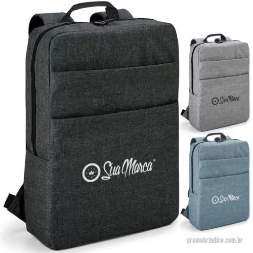Mochila para notebook personalizada - Mochila personalizada para notebook em tecido de alta densidade com compartimento almofadado para notebook até 15 polegadas. Interior forrado e acolchoado. Possui dois bolsos frontais, parte traseira e alças acolchoadas. Capacidade de até dez litros.