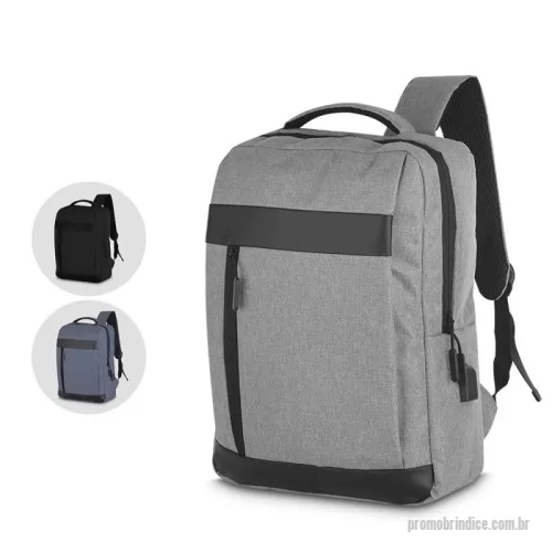 Mochila para notebook personalizada - Mochila para notebook em tecido poliéster.  Parte externa: Alças de mão e de ombro acolchoadas; 2 bolsos frontais com zíper; Conector USB na lateral;  Parte interna: Compartimento para Notebook, Tamanho total do Notebook - 15,6