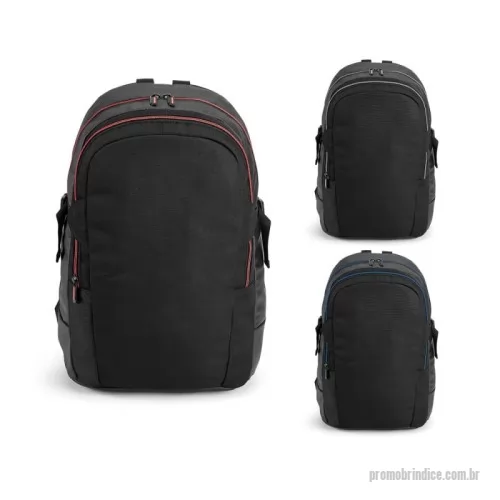 Mochila para notebook personalizada - Mochila para notebook em 900D e c. sintético com 2 compartimentos. Compartimento posterior forrado, com divisória almofadada para notebook até 17'' e bolso em tela, com zíper. Compartimento frontal forrado, com diversos bolsos interiores. Parte posterior e alças almofadadas. Capacidade até 18 L. 330 x 450 x 160 mm